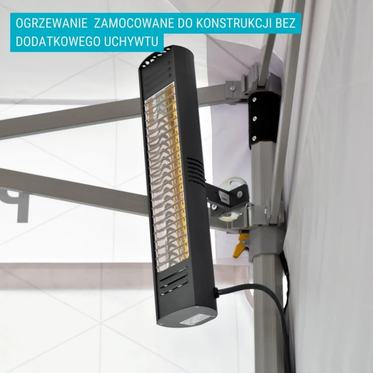 Ogrzewanie zamocowane bezpośrednio do konstrukcji namiotu reklamowego 3x6