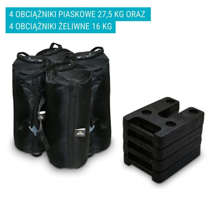 Zestaw obciążników piaskowych i żeliwnych do namiotu reklamowego 3x6