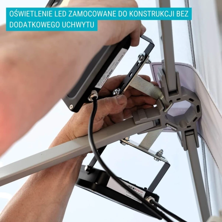 Oświetlenie LED zamocowane bezpośrednio do konstrukcji namiotu reklamowego 3x6