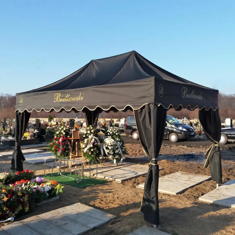 Czarny namiot pogrzebowy 3x4,5 z nadrukiem Białkowski