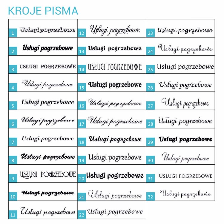 Kroje pisma do namiotów pogrzebowych