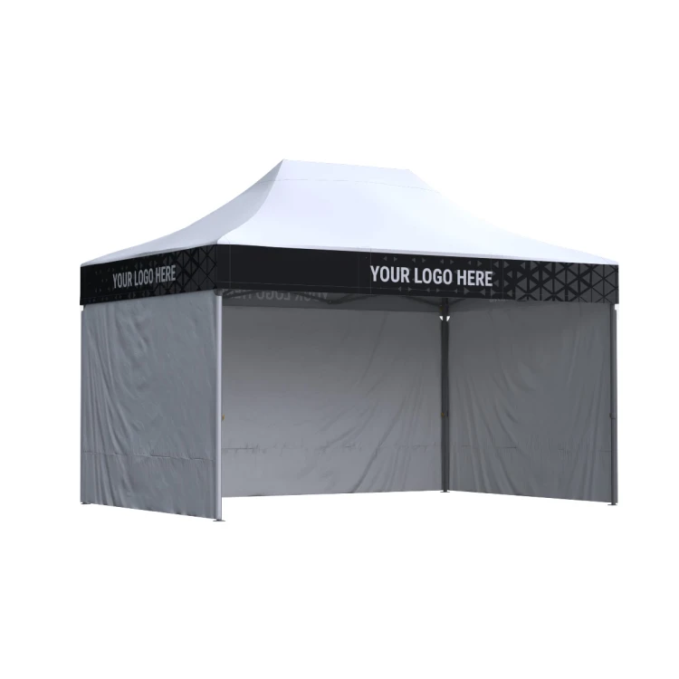 Namiot reklamowy 3x4,5 z nadrukiem na falbanach, 3 ściany bez nadruku