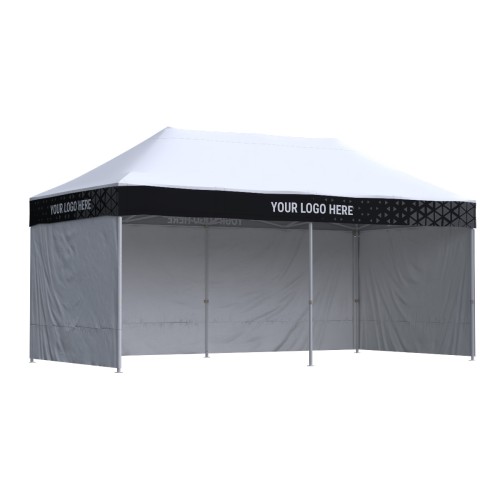 Namiot reklamowy 3x6 Octa Go z nadrukiem na falbanach, 3 ściany bez nadruku