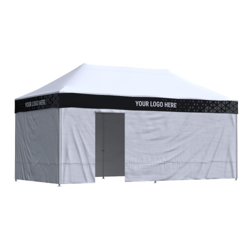 Namiot reklamowy 3x6 Octa Go z nadrukiem na falbanach, 3 ściany bez nadruku + drzwi