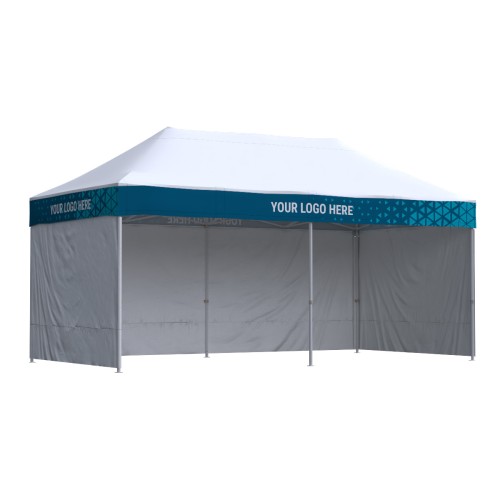 Namiot reklamowy 3x6 Octa Optima II z nadrukiem na falbanach, 3 ściany bez nadruku