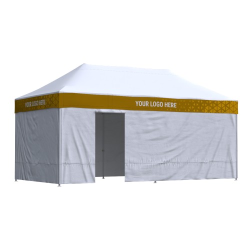 Namiot reklamowy 3x6 Octa Pro z nadrukiem na falbanach, 3 ściany bez nadruku + drzwi