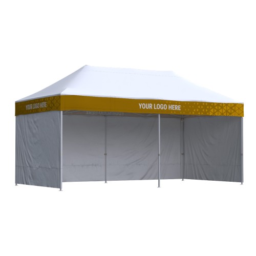 Namiot reklamowy 3x6 Octa Pro z nadrukiem na falbanach, 3 ściany bez nadruku