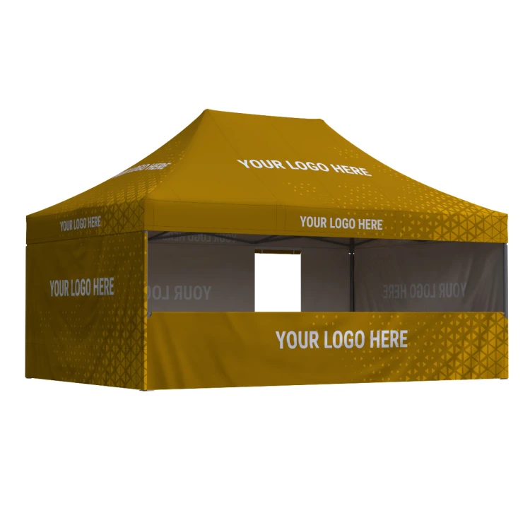 Namiot reklamowy 4x6 z 2 ścianami pełnymi + drzwi + półbok