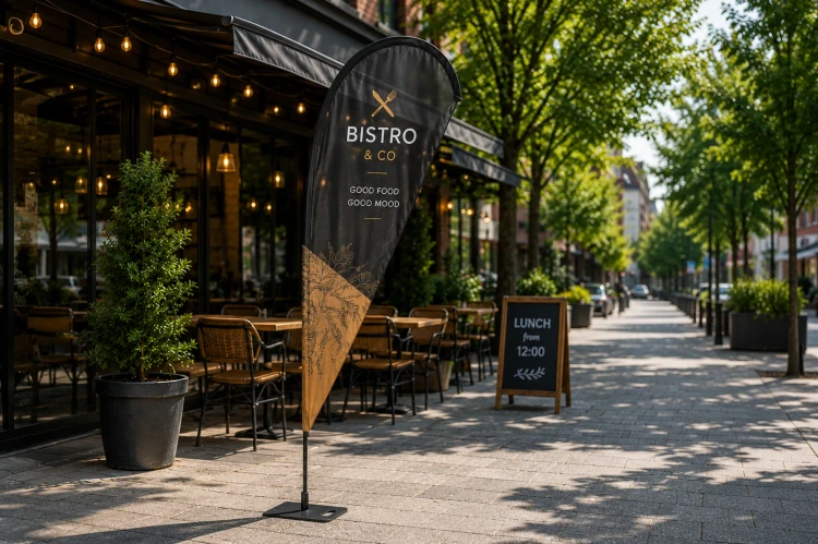 Flaga reklamowa Flyer S Flex z nadrukiem Bistro