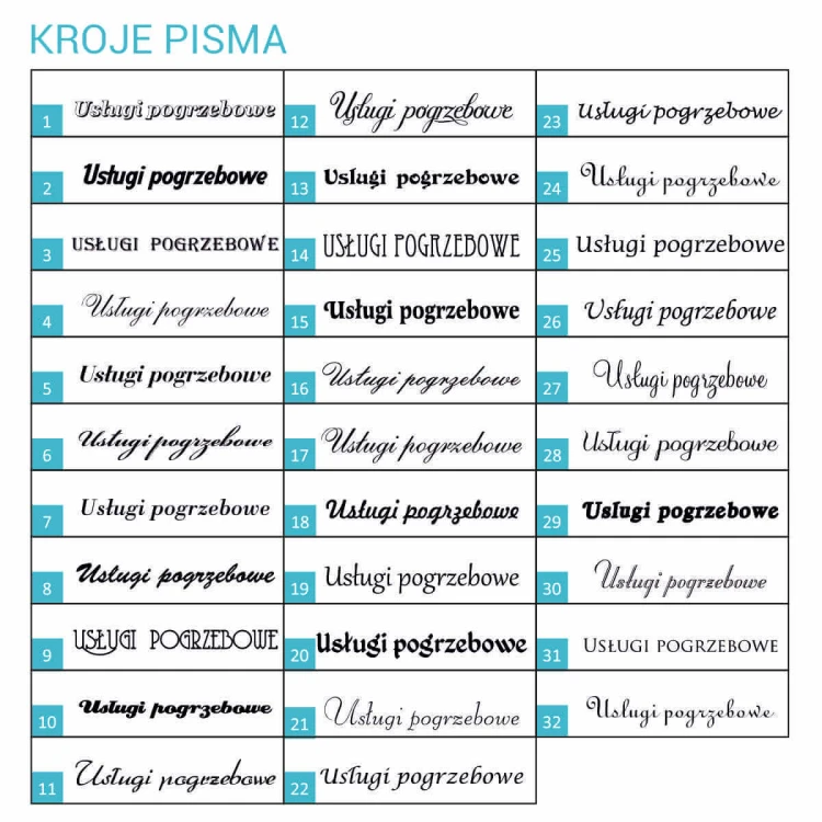 Kroje pisma do namiotów pogrzebowych