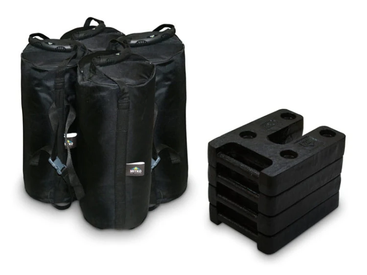 4 obciążniki piaskowe 27,5 kg + 4 obciążniki żeliwne 16 kg