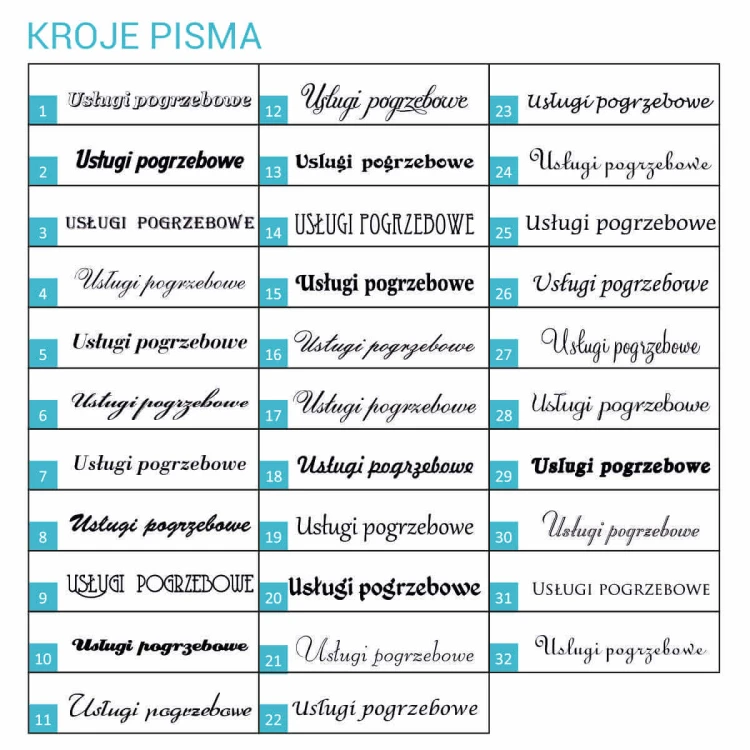Kroje pisma do namiotów pogrzebowych
